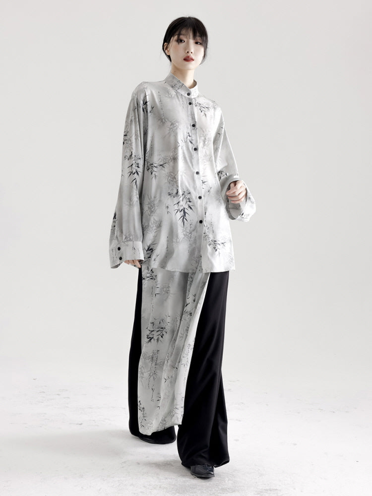 Ink printing straight-leg wide-leg pants