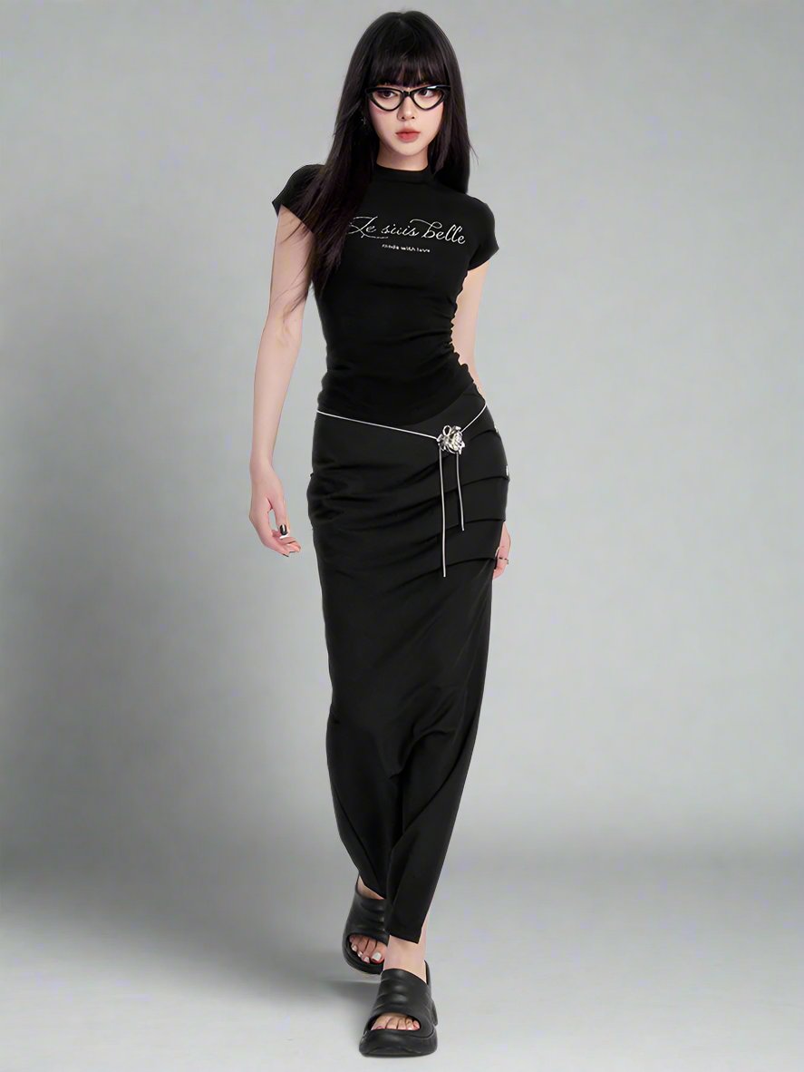 Split cargo mid-length hip skirt