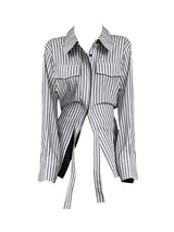 French Retro Striped Polo Shirt with Ties