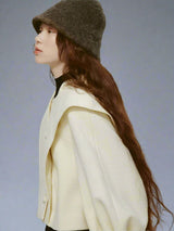 Layered lantern sleeve short hooded cloak wool Coat