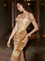 Gold jacquard panels design slip dress