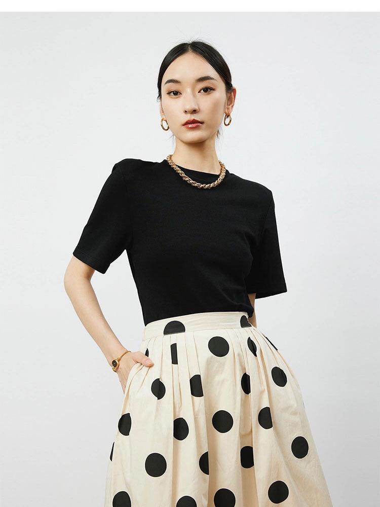 Modern retro big polka dot pleated skirt