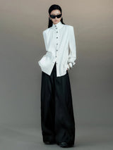 Leaf pleated wide-leg pants