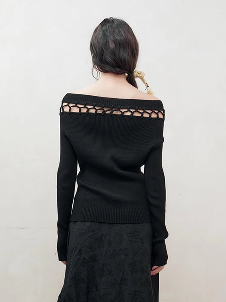 Moon cut cloud straight weave cut-out knit