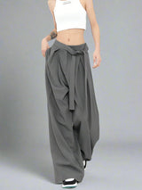 Grey straight wide-leg suit pants