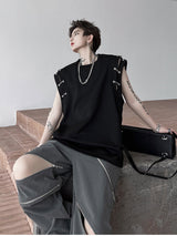 Metal buckle deconstructed design sleeveless T-shirt