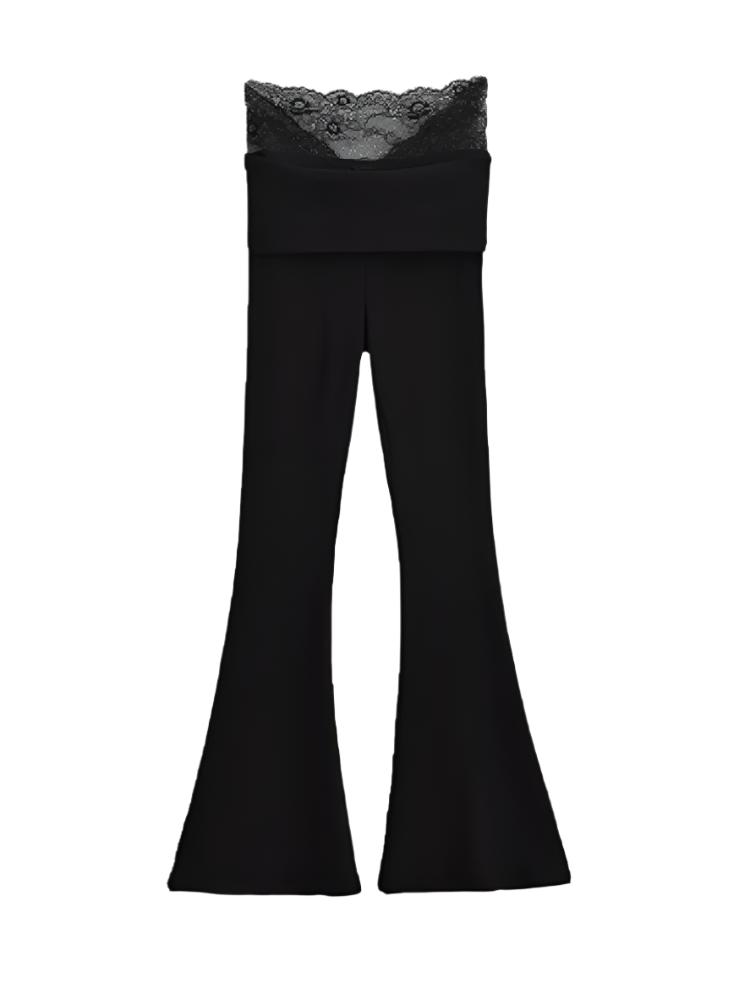 Sexy lace splicing high waist slim flare Pants