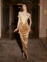 Gold jacquard panels design slip dress