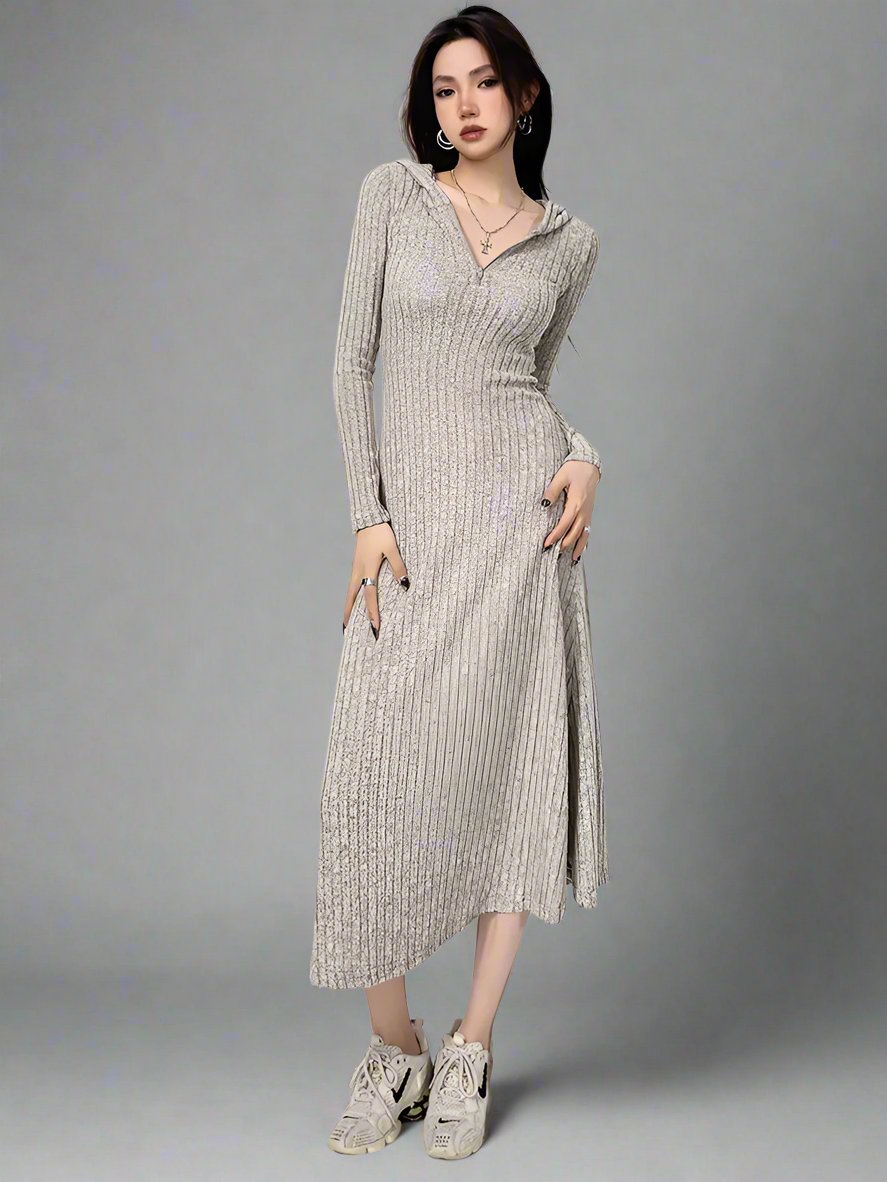 Hooded slim fit knitted dress