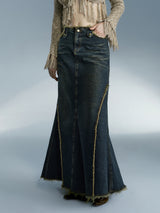 Vintage distressed fishtail long skirt