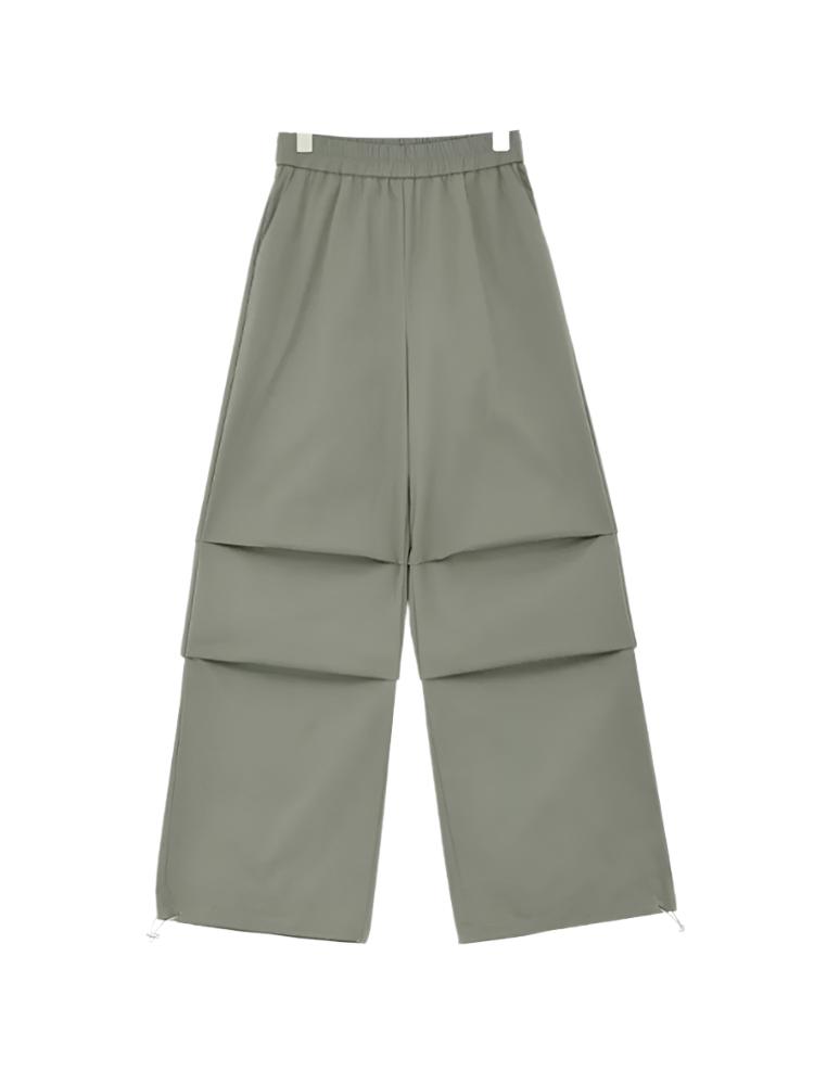 Retro green layered pleated cargo pants