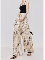 Ramie elastic waist cool wide-leg pants