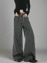 Black and white vertical stripe wide-leg jeans