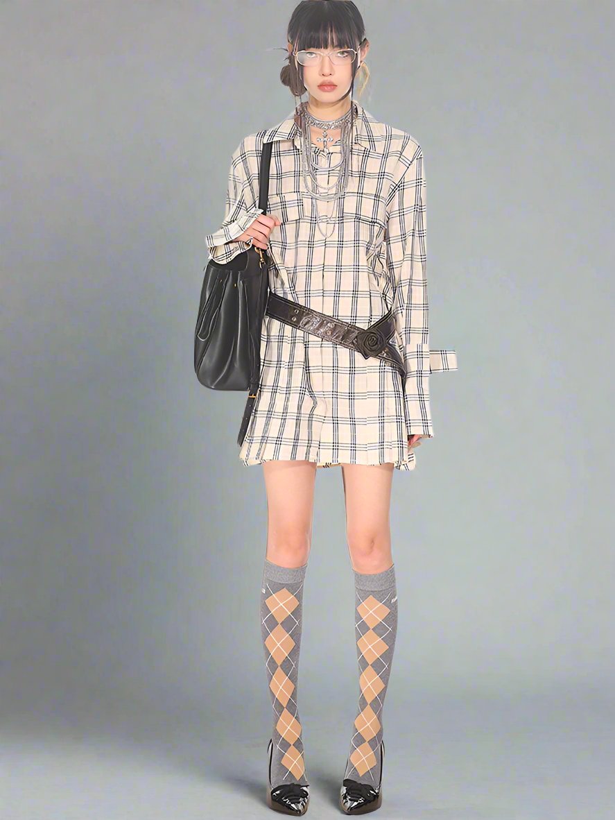 Retro long sleeve fitted shirt dress