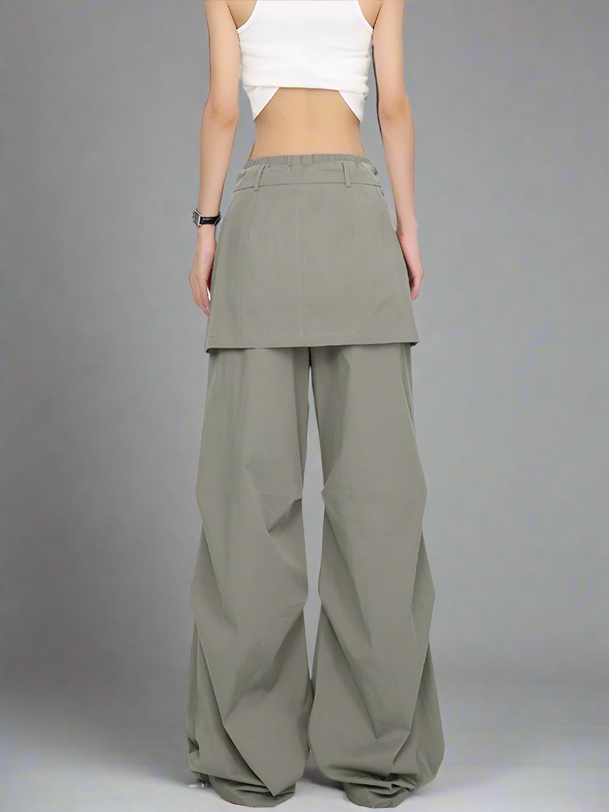 Retro green layered pleated cargo pants