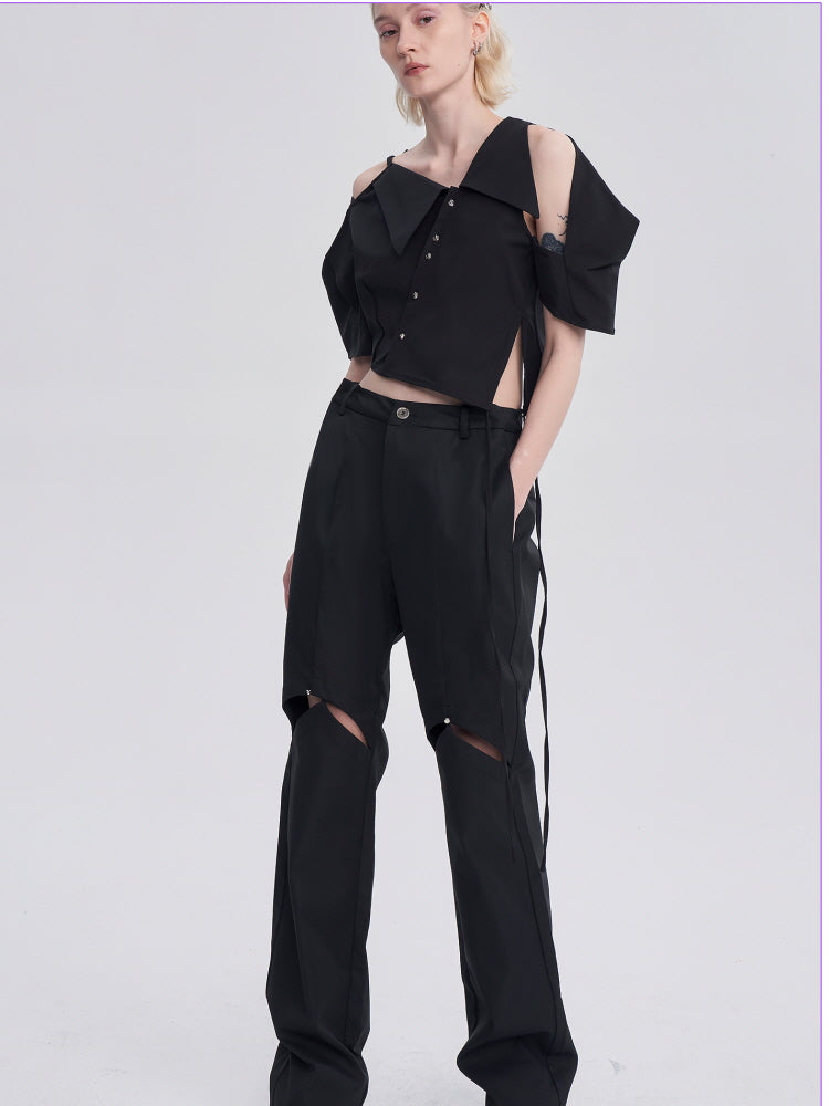 High-waisted straight-leg casual pants