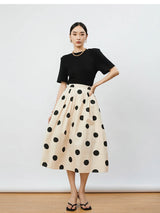 Modern retro big polka dot pleated skirt