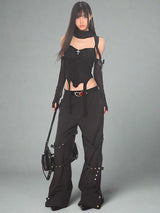 High street sparkling split hem black pants