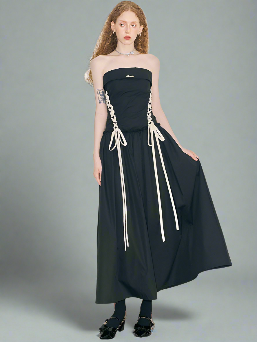 Metal label drawstring tie dress