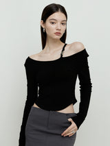 Sexy off-the-shoulder slim stretch T-shirt