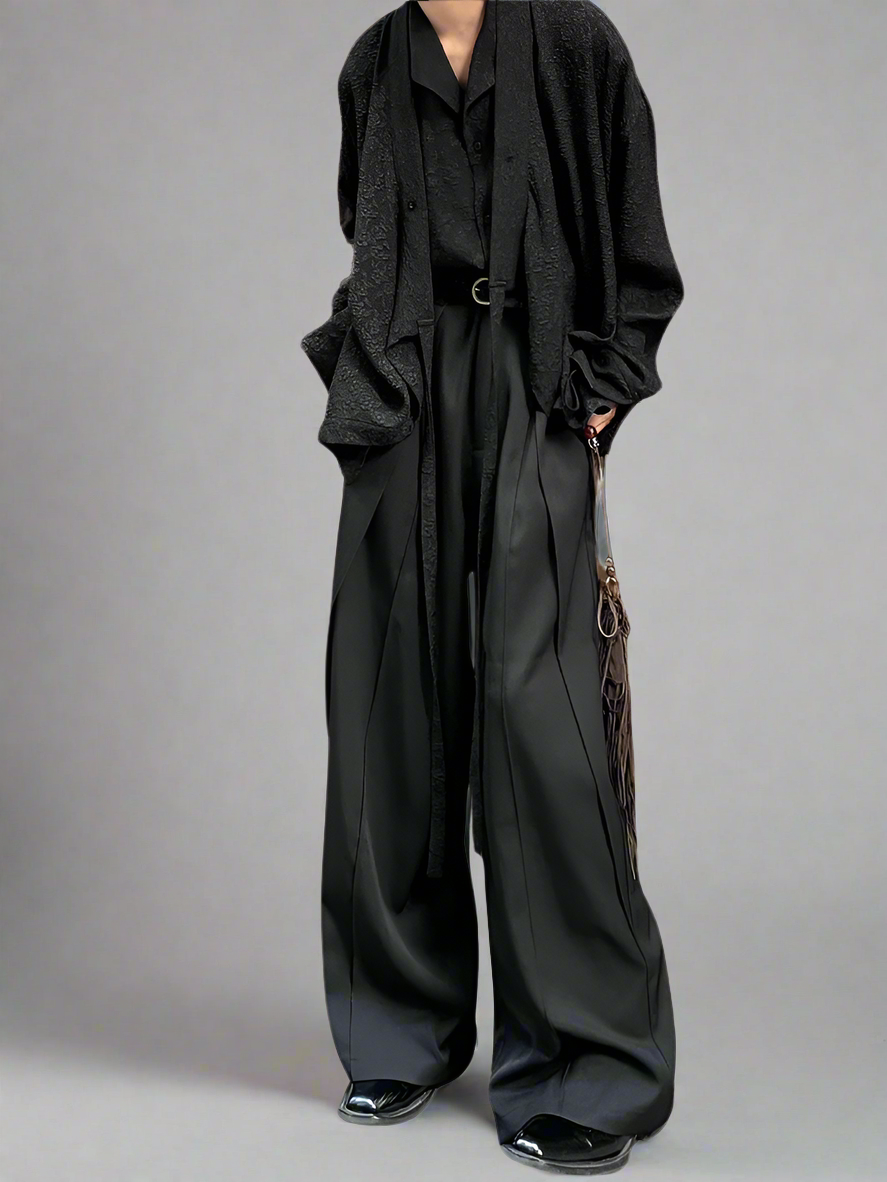 Spliced design wide-leg pants