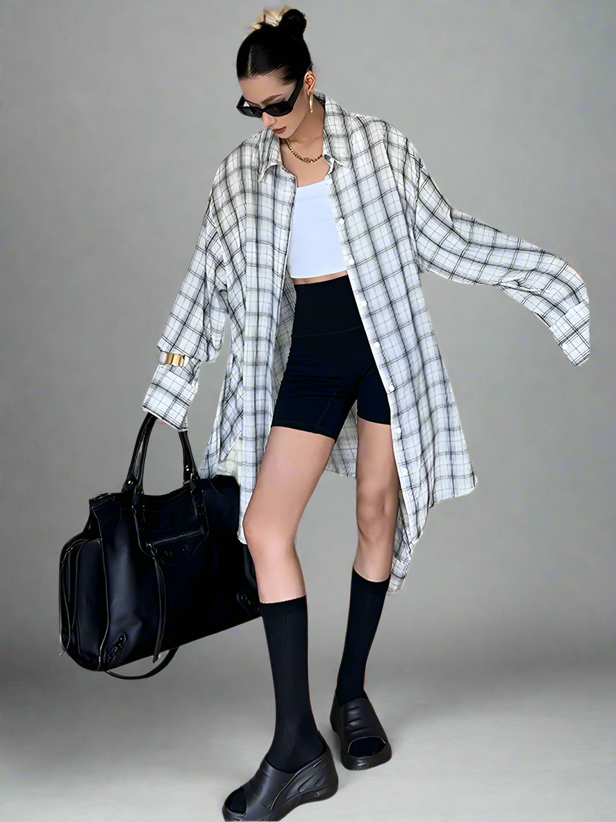 Checked waist-tie jacket dress