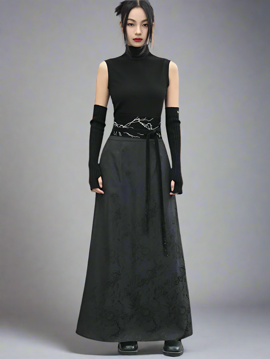 Dark satin jacquard skirt