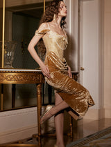 Gold jacquard panels design slip dress