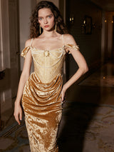 Gold jacquard panels design slip dress