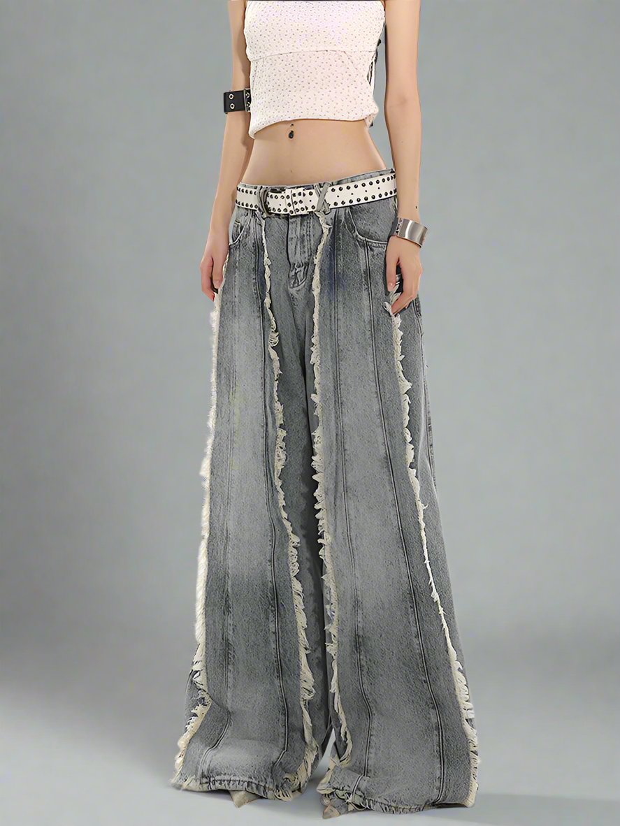 Deconstructed wide-Leg denim pants