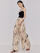 Ramie elastic waist cool wide-leg pants