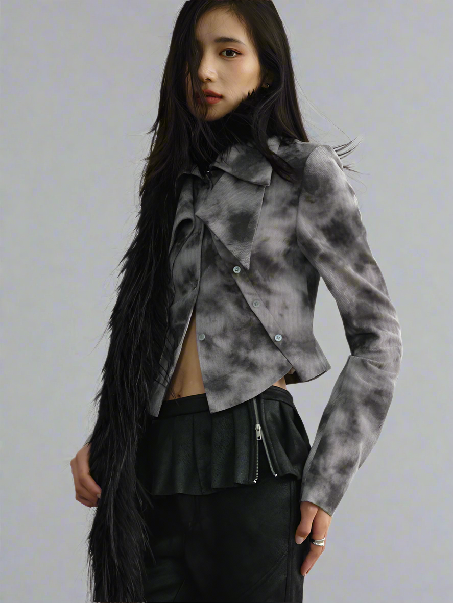 Fake two-piece slim double-collared jacket