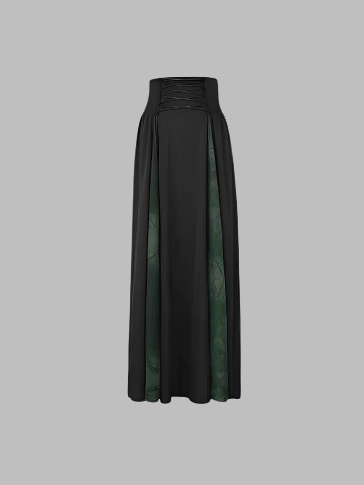 Dark green insert splicing lace skirt