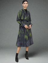 Tie-Dye cinched waist long trench coat