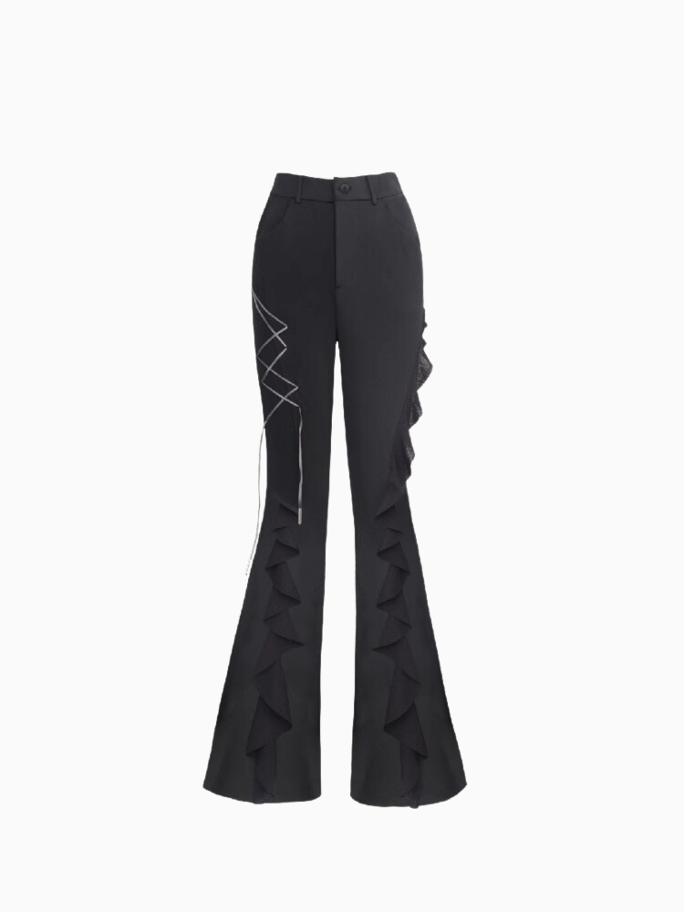 Asymmetrical Flared Ruffle Pants