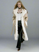 Eco-friendly faux fur long suede coat