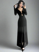 Elegant Mesh Cut-Out Waist Slimming Maxi Dress