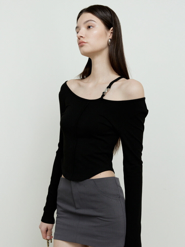 Sexy off-the-shoulder slim stretch T-shirt