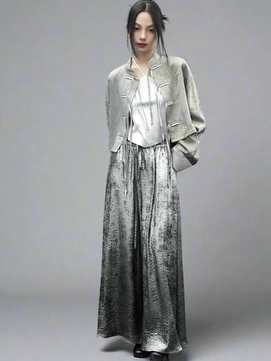 Retro silver niche design wide pants