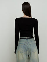 Chain off-the-shoulder slim T-shirt