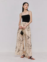 Ramie elastic waist cool wide-leg pants