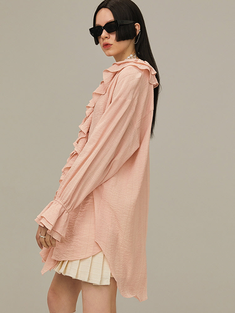 Multi-layered pink ruffle shirt