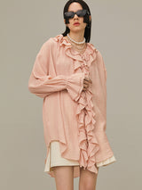 Multi-layered pink ruffle shirt