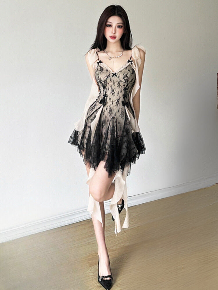 Lace mesh stitching dress