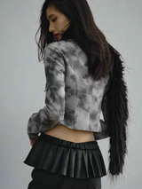 Fake two-piece slim double-collared jacket