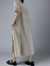 Circle pleated cotton and linen dress