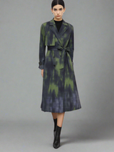 Tie-Dye cinched waist long trench coat