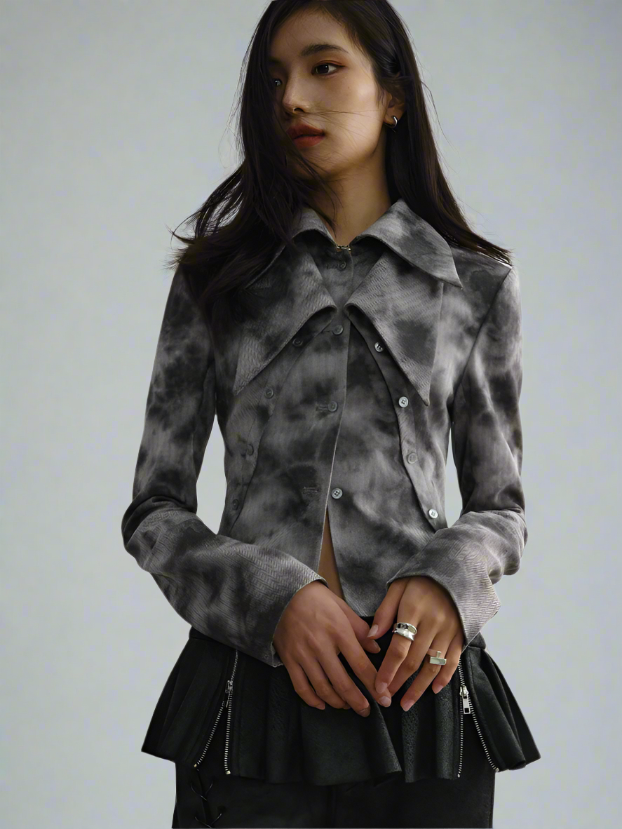 Fake two-piece slim double-collared jacket