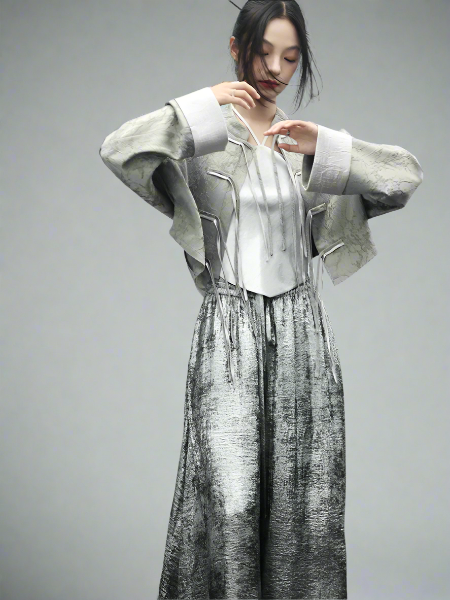 Retro silver niche design wide pants