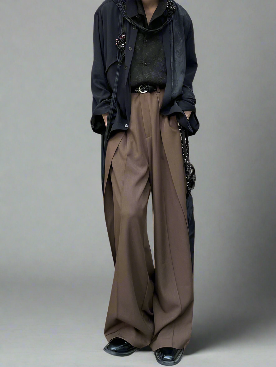 Spliced design wide-leg pants